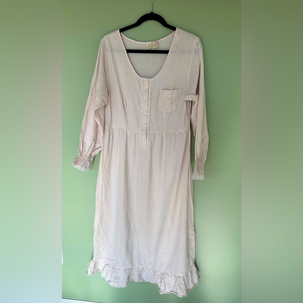 Vtg 70's Victoria's Secret Gold Crown Label Cotton Nightgown Cottagecore Sz L‌‌